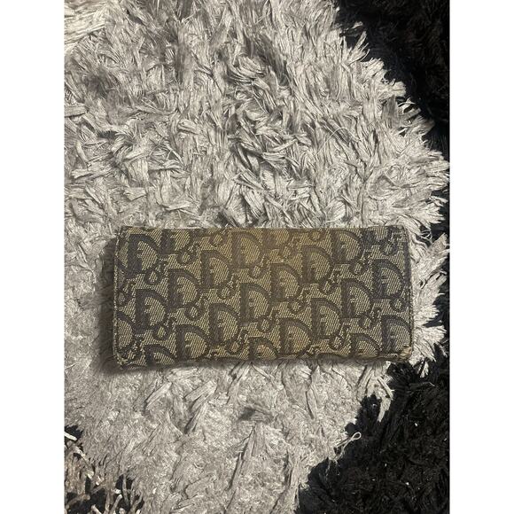 CHRISTIAN DIOR Blue Oblique Jacquard Logo Zip Around Long Wallet Vintage - Picture 1 of 8